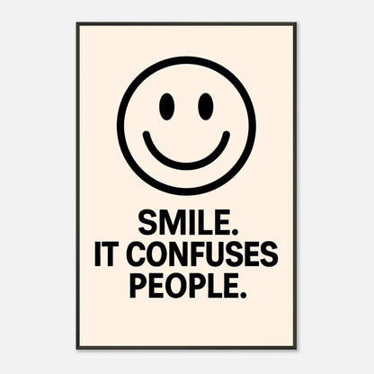 Smile Cream smiley quote wall art in black metal frame front view with modern minimalist typography