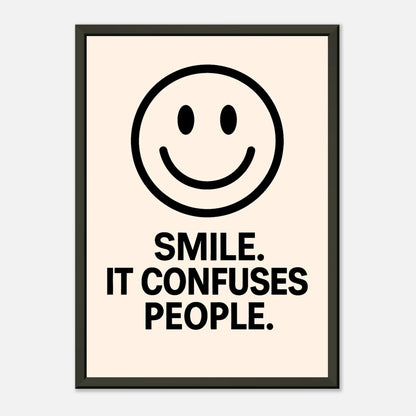 Smile Cream minimalist smiley poster in black metal frame clean studio presentation