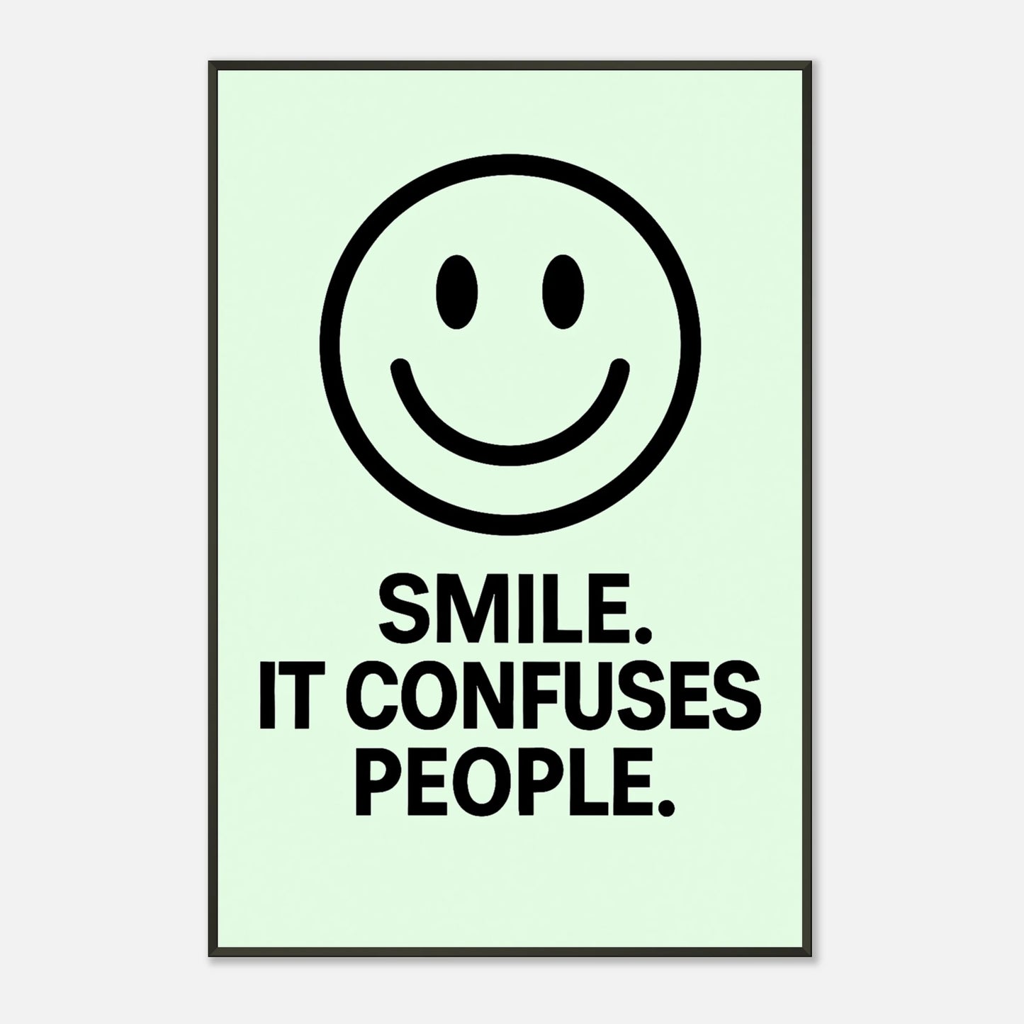 Smile Fresh Mint smiley quote wall art in black metal frame front view with modern minimalist typography