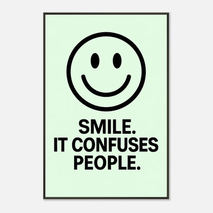 Smile Fresh Mint smiley quote wall art in black metal frame front view with modern minimalist typography