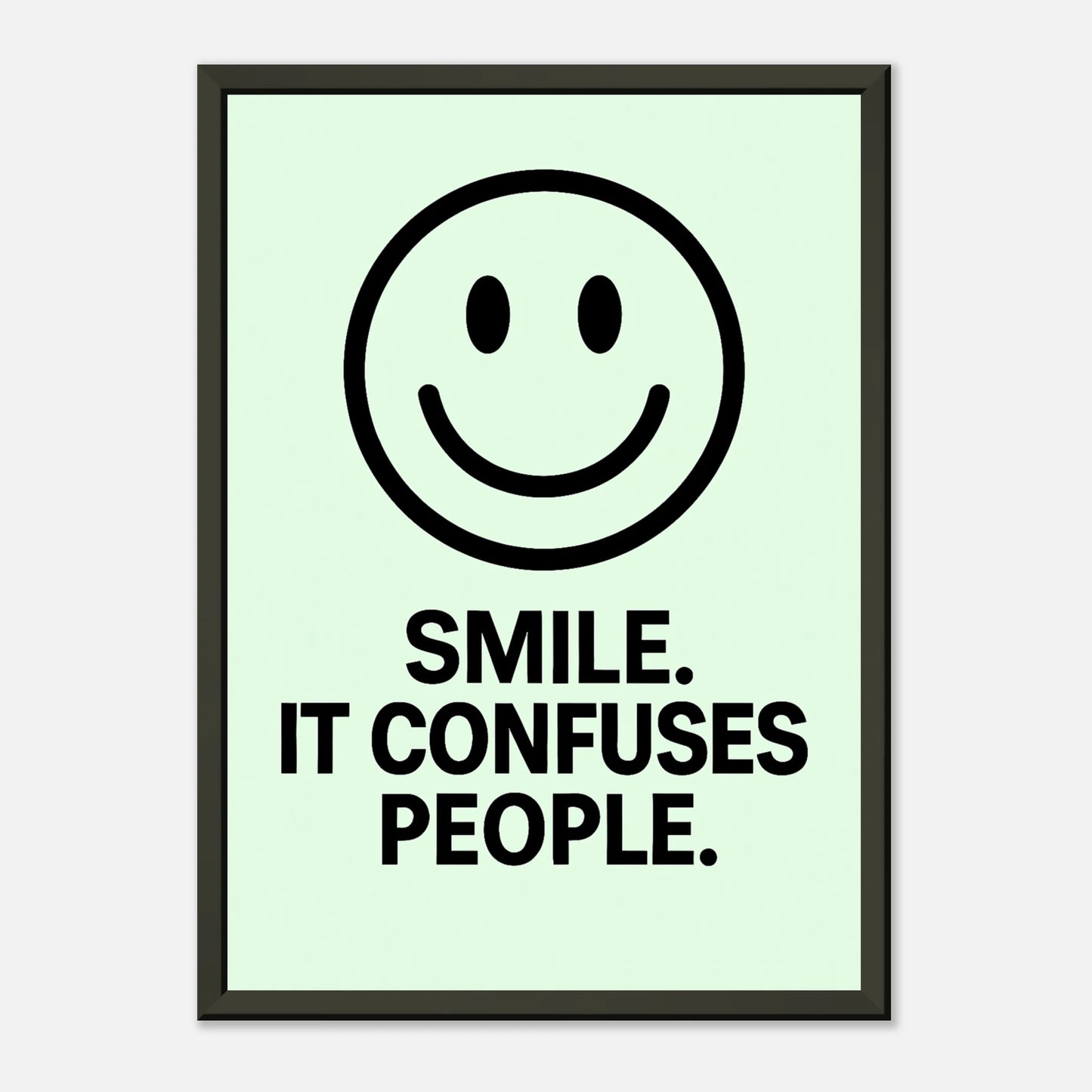 Smile Fresh Mint minimalist smiley poster in black metal frame clean studio presentation