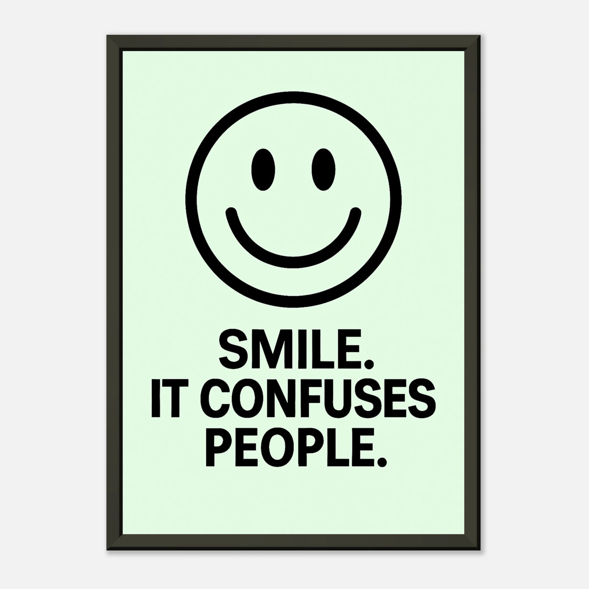 Smile Fresh Mint minimalist smiley poster in black metal frame clean studio presentation