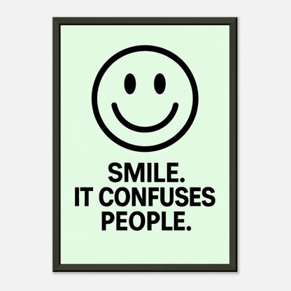 Smile Fresh Mint minimalist smiley poster in black metal frame clean studio presentation