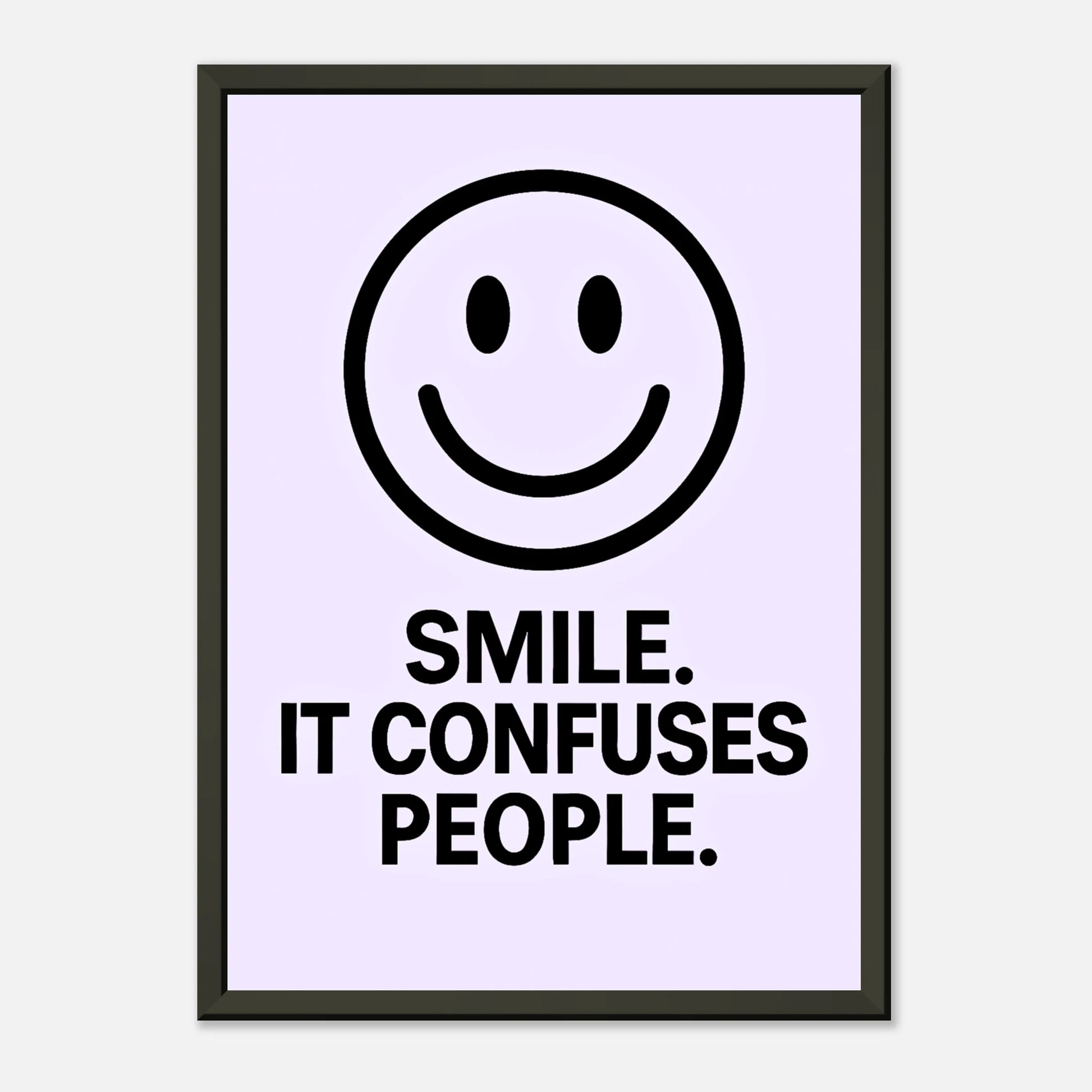 Smile minimalist wall art in black metal frame clean studio presentation for modern interiors