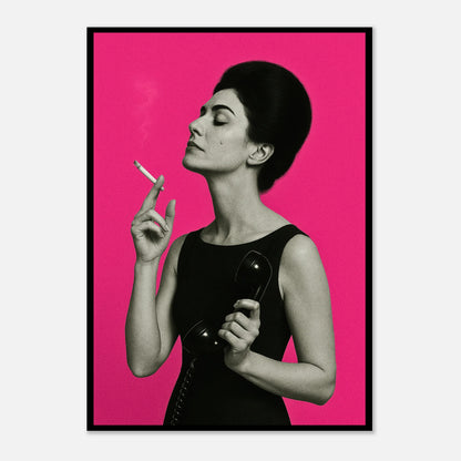 Smoke & Silence art print – contemporary pop art wall decor with striking pink and black contrast