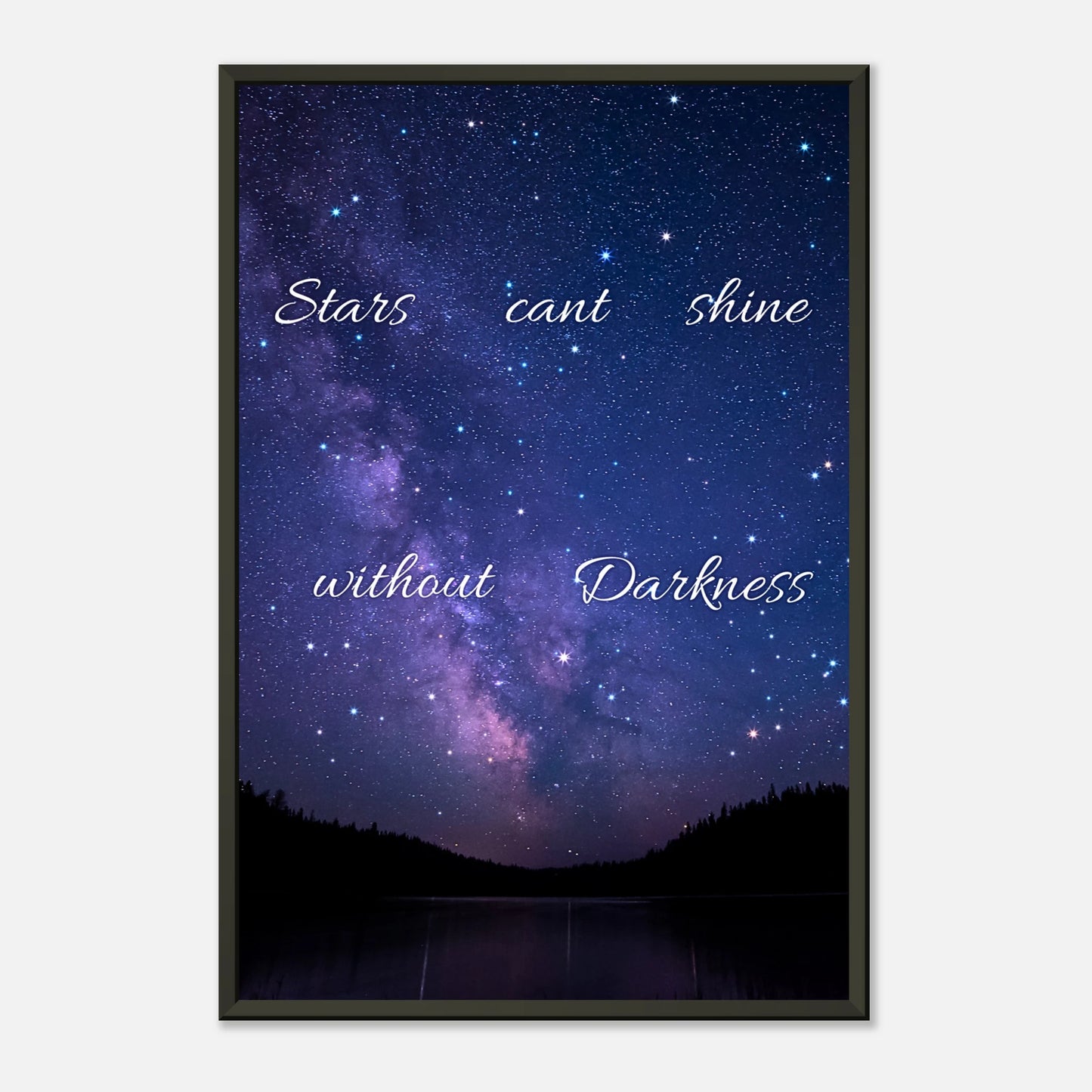 Stars Can’t Shine Without Darkness motivational wall art print in black metal frame with starry night sky artwork