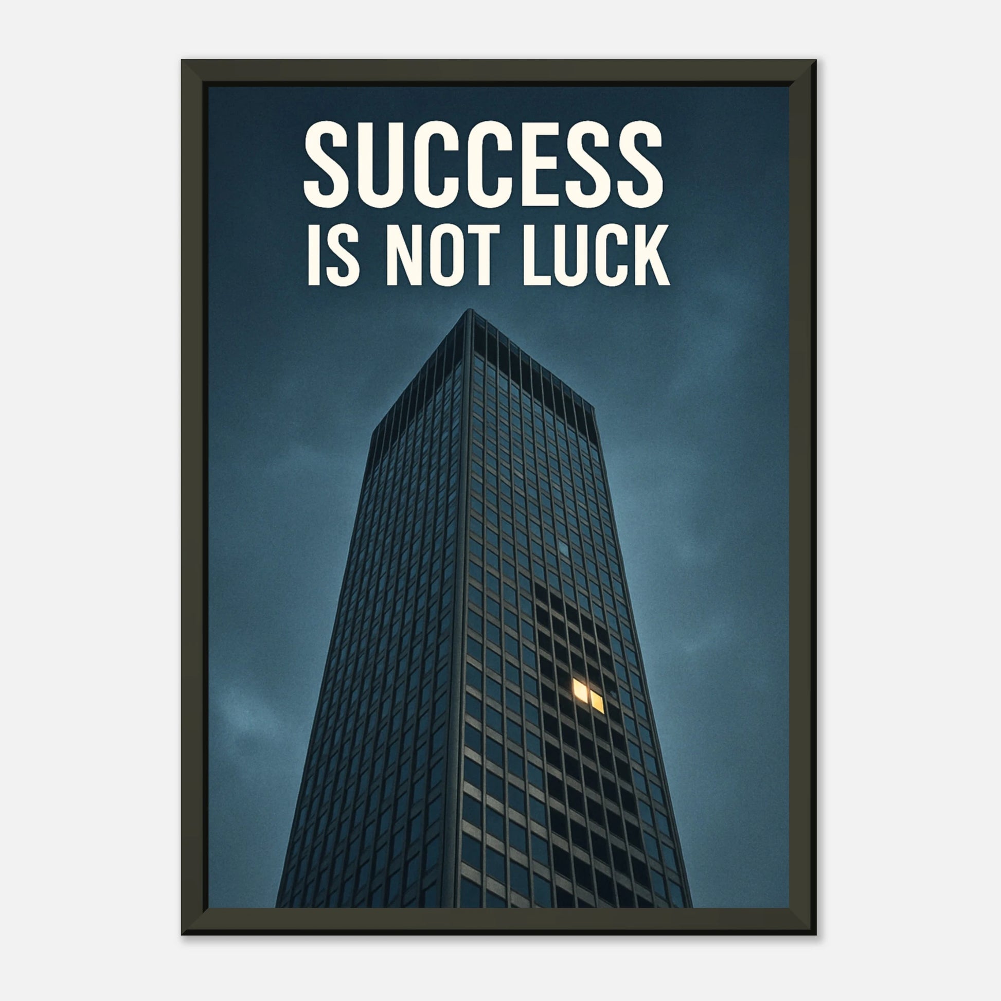 Success Is Not Luck modern motivational wall art in black metal frame clean studio display