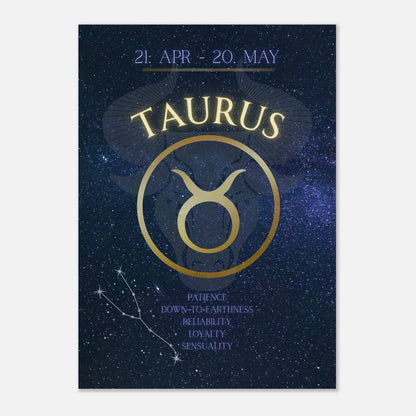 Taurus Zodiac Poster – elegantes Sternzeichen-Wandbild in Dunkelblau und 