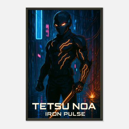 „TETSU NOA“ Cyberpunk-Anime-Poster – dunkle, elektrische Energie in urbaner Nachtkulisse | DEFA Designs