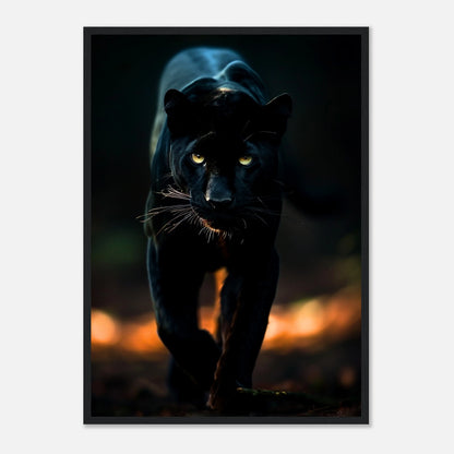Schwarzer Panther Poster mit schwarzem Holzrahmen – eindrucksvolles Wandbild voller Eleganz und Wildnis.