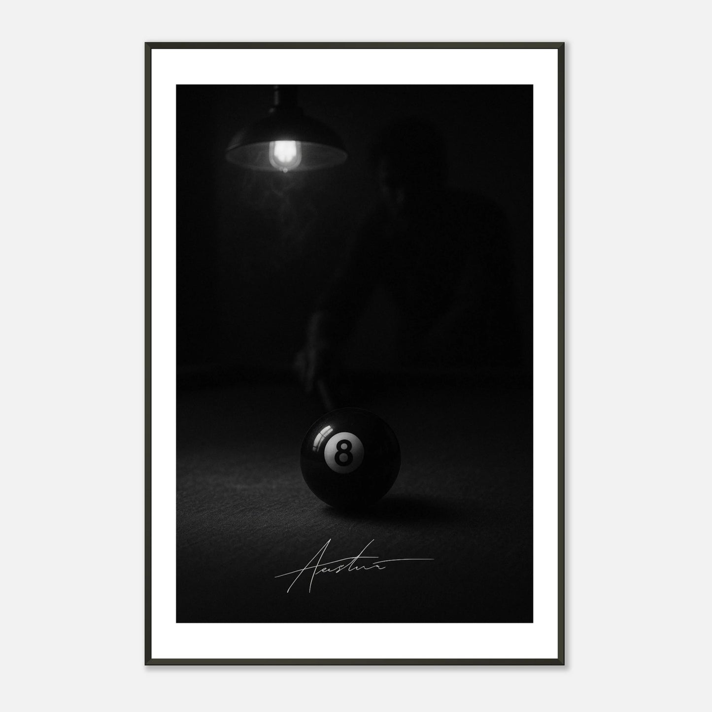 The Final Shot minimalist billiard wall art in black metal frame clean studio presentation for modern interiors