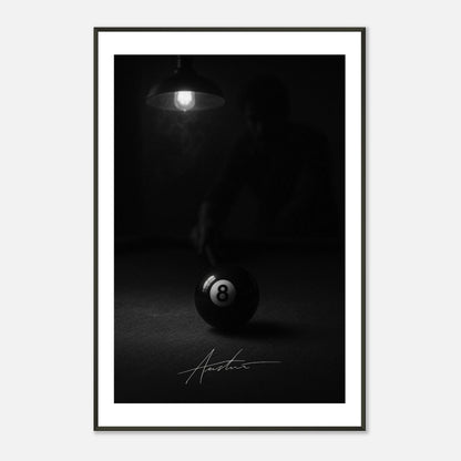 The Final Shot minimalist billiard wall art in black metal frame clean studio presentation for modern interiors