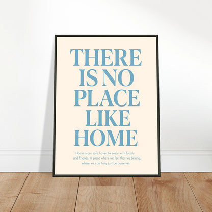 There Is No Place Like Home wall art poster leaning against wall in black metal frame cozy interior decor mockup