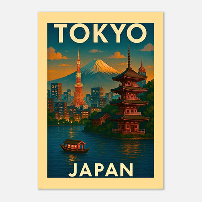 Vintage Poster Tokyo Japan – Kunstdruck im Retro-Design, detailreiche Wandkunst
