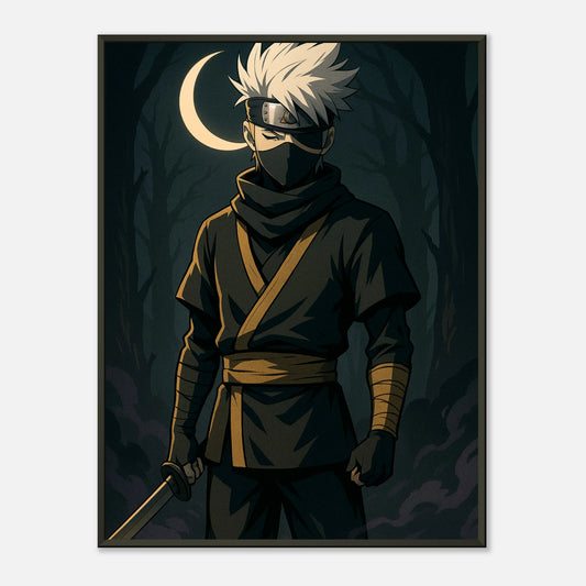 TSUKI KAGE Anime Poster – geheimnisvoller Ninja unter dem Halbmond als stilvolle Wandkunst