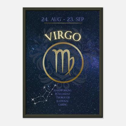 Virgo horoscope wall art print in black metal frame featuring August 24 to September 23 zodiac dates