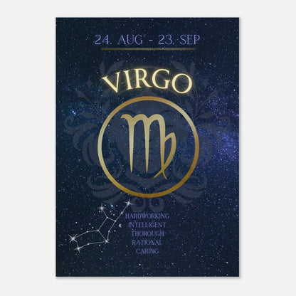 Modernes Virgo Sternzeichen Poster – astrologische Wanddeko mit Jungfrau-Symbol und Sternbild für Erdzeichen-Geborene