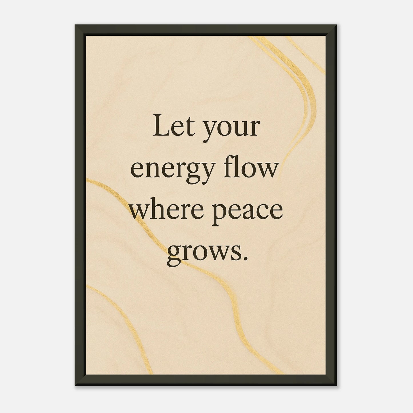 Where Peace Grows peaceful wall art print in black metal frame with soft neutral tones
