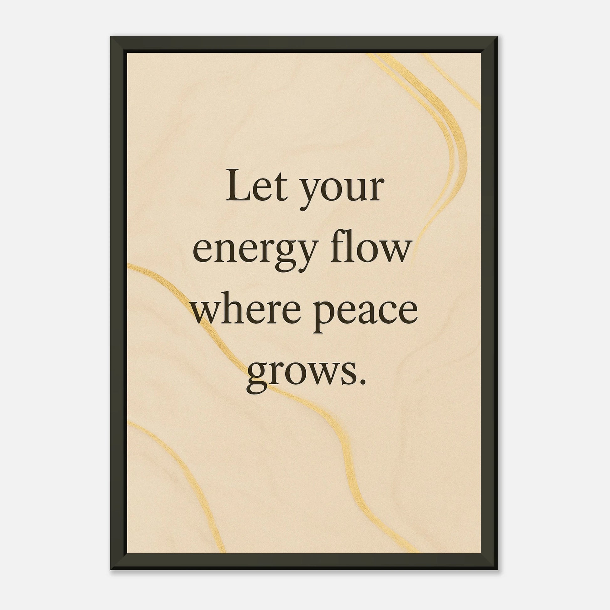 Where Peace Grows peaceful wall art print in black metal frame with soft neutral tones