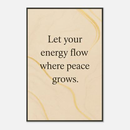 Where Peace Grows inspirational quote wall art in black metal frame front view with elegant minimalist design
