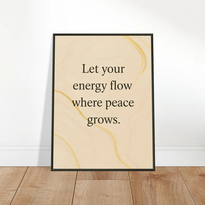 Where Peace Grows wall art poster leaning against wall in black metal frame modern meditation room decor mockup