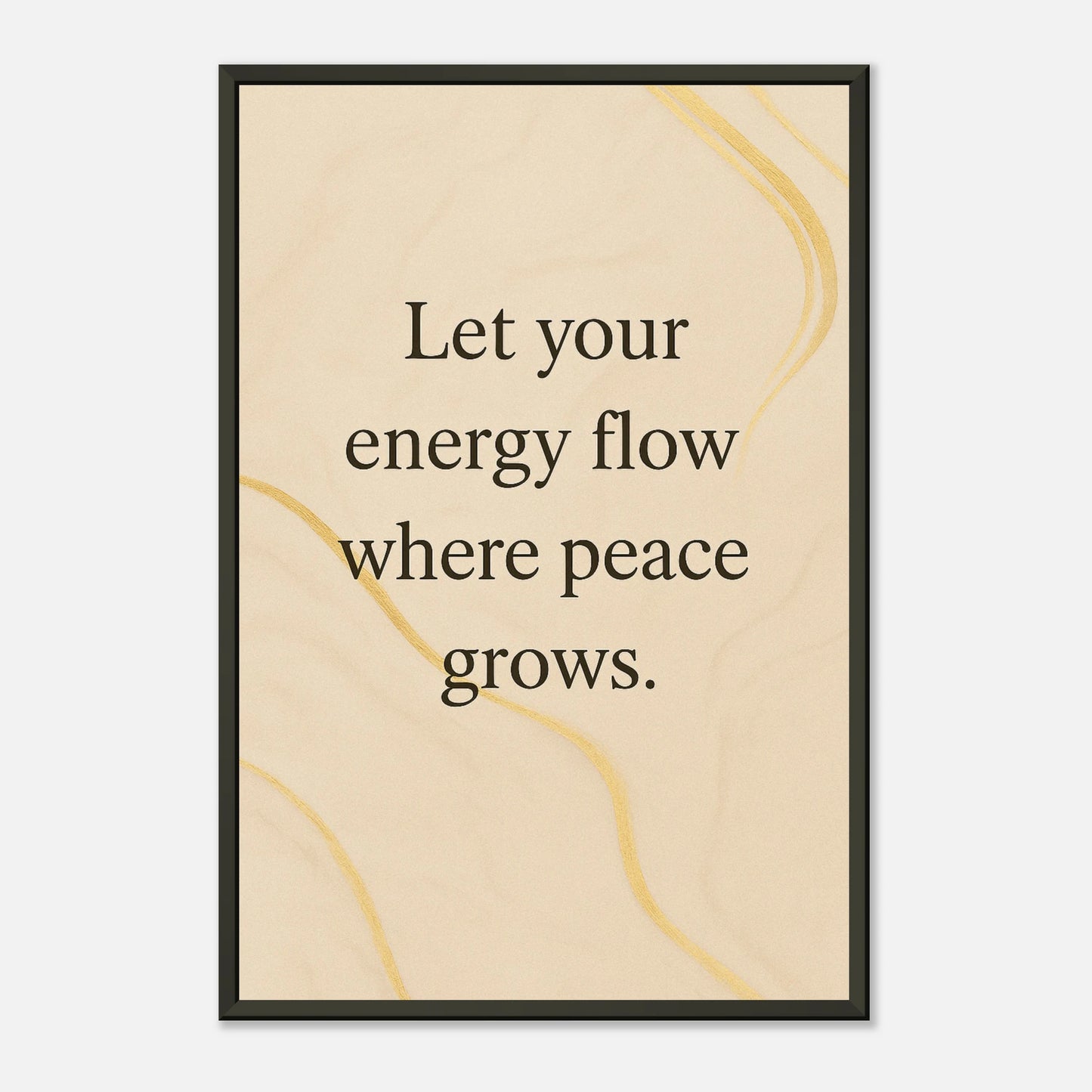 Where Peace Grows calming mindfulness poster in black metal frame clean studio presentation