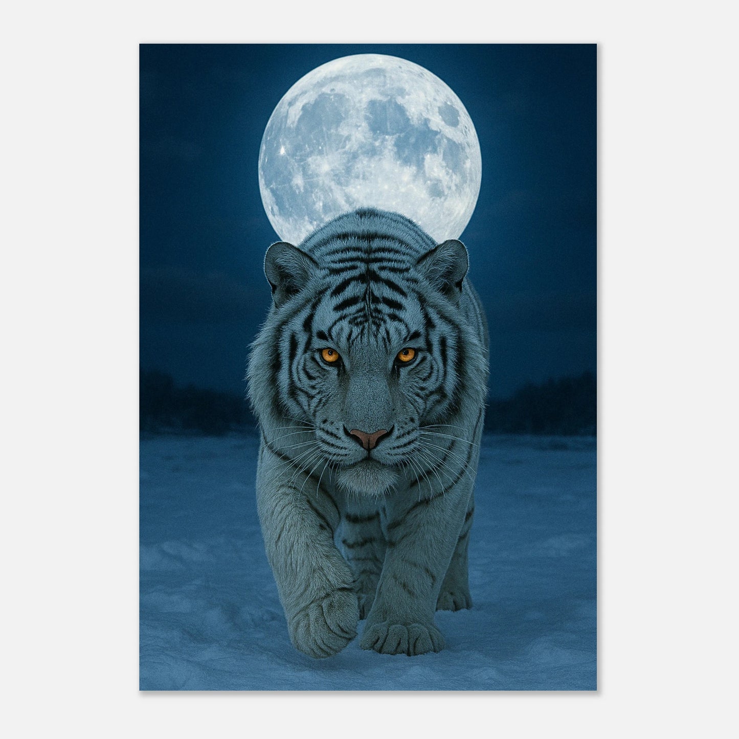 Unframed white tiger wall art – rare moonlight poster with minimalist feel and natural strength.