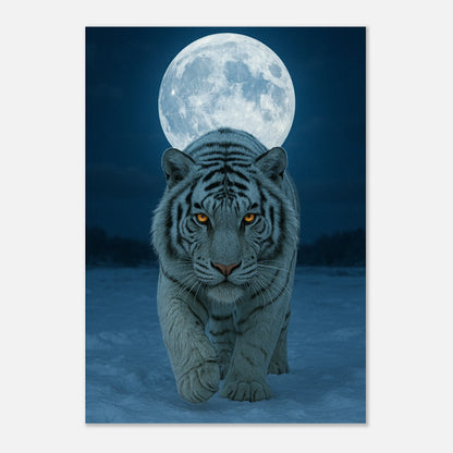 Unframed white tiger wall art – rare moonlight poster with minimalist feel and natural strength.