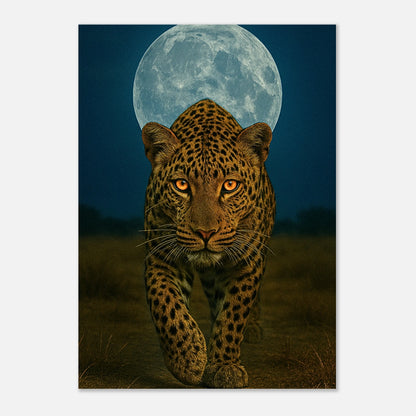 Wild leopard poster with full moon – unframed wall art print for nature lovers