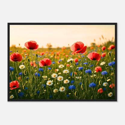 Wildflower Harmony Poster mit schwarzem Holzrahmen – stilvolles Mohnblumen Bild