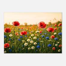 „Wildflower wall art with poppies, cornflowers and daisies – vibrant summer floral poster in gallery quality“


