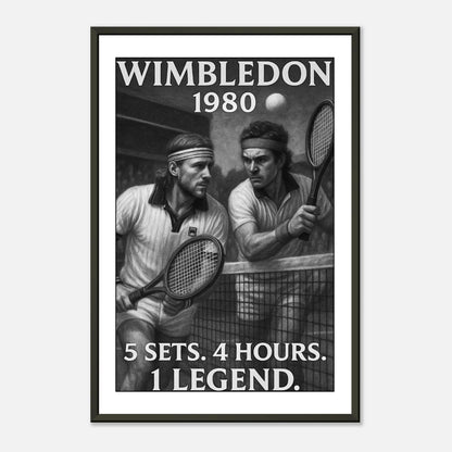 Klassisches Tennisposter „Wimbledon 1980“ im schwarzen Rahmen – Hommage an das berühmte Finale und sportliche Rivalität | DEFA Designs
