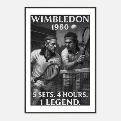 Vintage Tennis Poster „Wimbledon 1980 – The Battle That Defined Tennis“ mit dramatischem Finalmoment – Sportkunst für Sammler | DEFA Designs