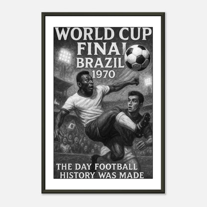 World Cup Final 1970 Brazil Poster | Schwarz-weiß Kunstmotiv mit ikonischem Fußballmoment | Eleganter schwarzer Metallrahmen | DEFA Designs