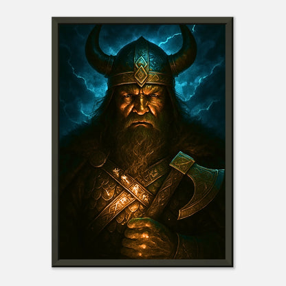 Wrath of the North nordischer Krieger als Wandkunst mit schwarzem Metallrahmen, kraftvolles Viking Fantasy Design