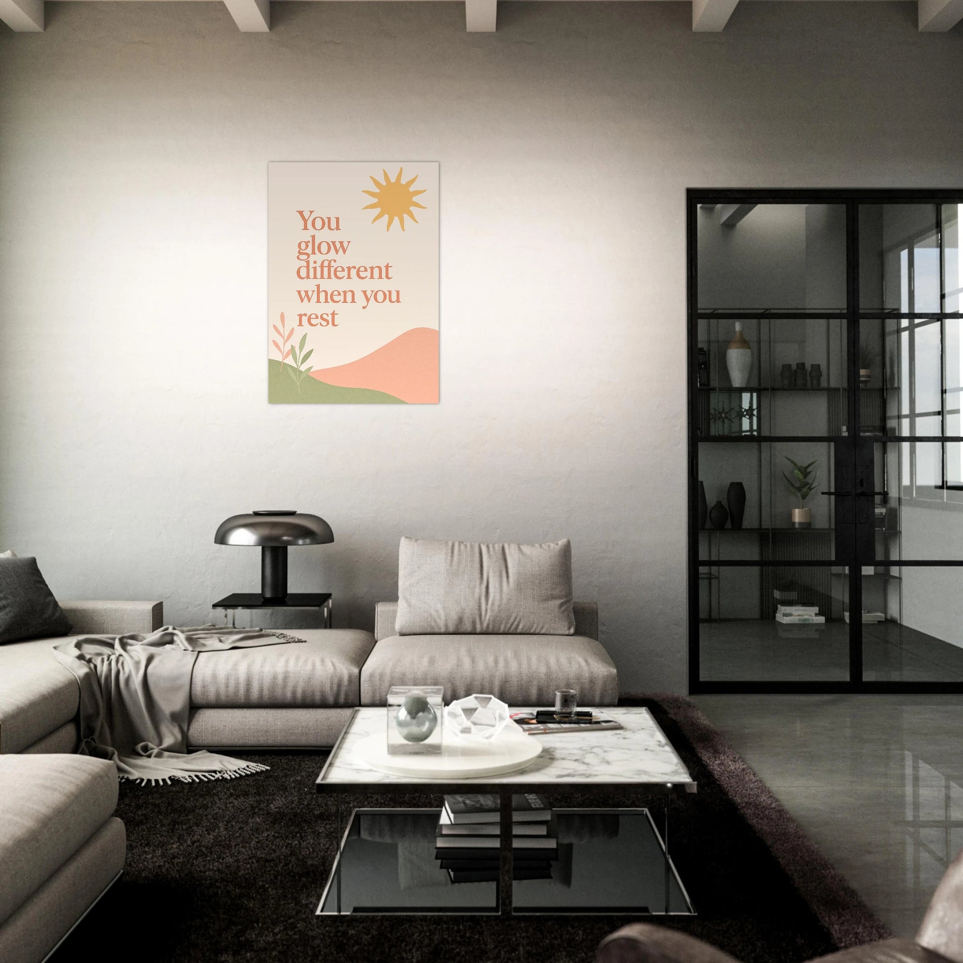 You Glow Different motivational poster – minimalist pastel wall decor in stylish living room